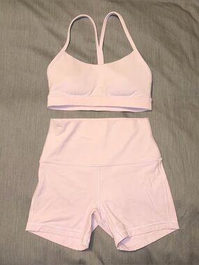 Lululemon 4 Light Pink Set, Align High-Rise 4” Shorts & Flow Y Sports Bra